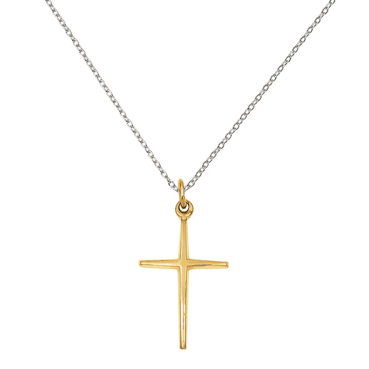 Primal Silver Sterling Silver and 24 Karat Gold-plated Passion Cross Charm with 18-inch Forzantina Cable Chain