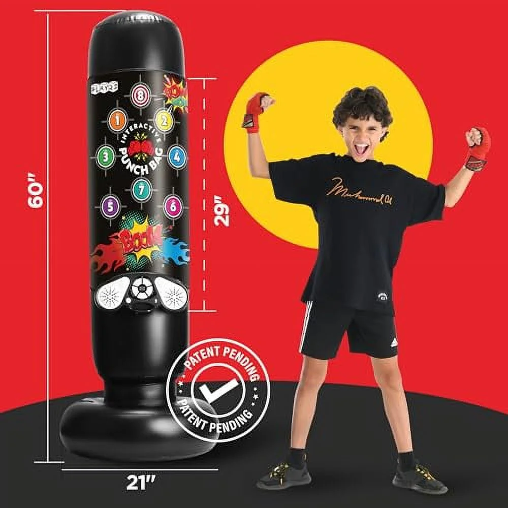 Play22 Punching Bag for Kids with Educational Electronic Memory Game & Music Mat with Lights & Sounds - Kids Toys Wireless Music Boxing Bag with 8 Sounds, 4 Modes, Led Scoreboard, Volume Control