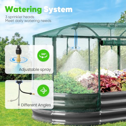 Quictent Galvanized Raised Garden Bed Kit with Self Watering System and Mesh Cover, Large Oval Metal Outdoor Planter Garden Boxes for Vegetables Herbs Flowers, 6x3x1Ft