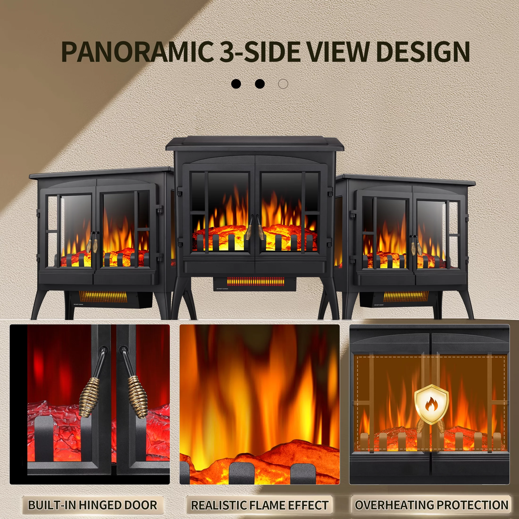 KISSAIR Electric Fireplace Stove, Freestanding,Realistic Flame, Portable,Thermostat,1000W/1500W(23 Inch)