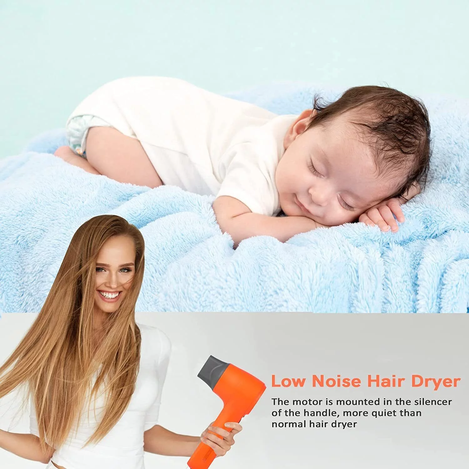 Infinipower Hair Dryer with 2 Nozzles, Negative Ions Brushless Hair Blower