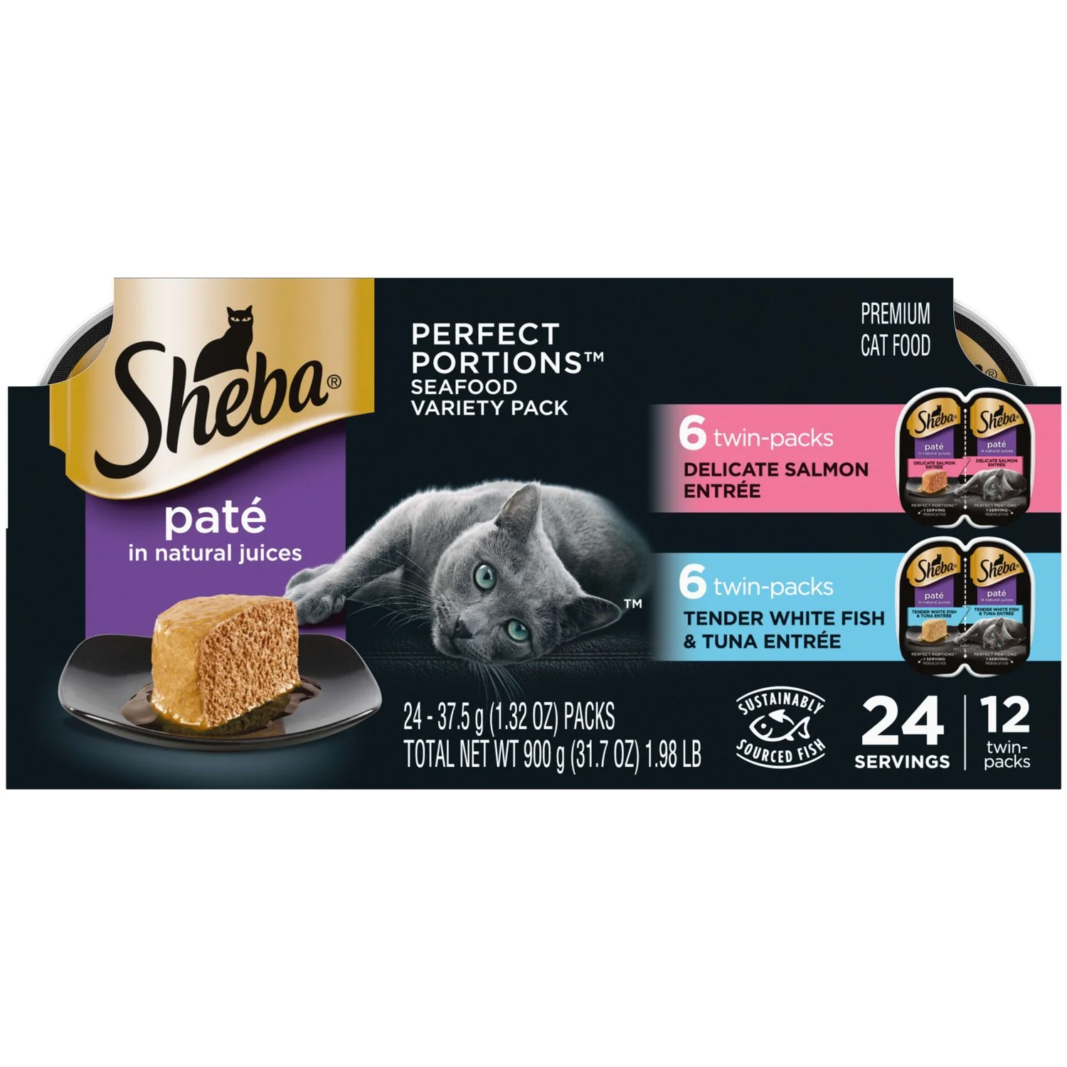 Sheba Perfect Portions Pate Wet Cat Food Variety Pack, 1.32 oz (12 Pack)