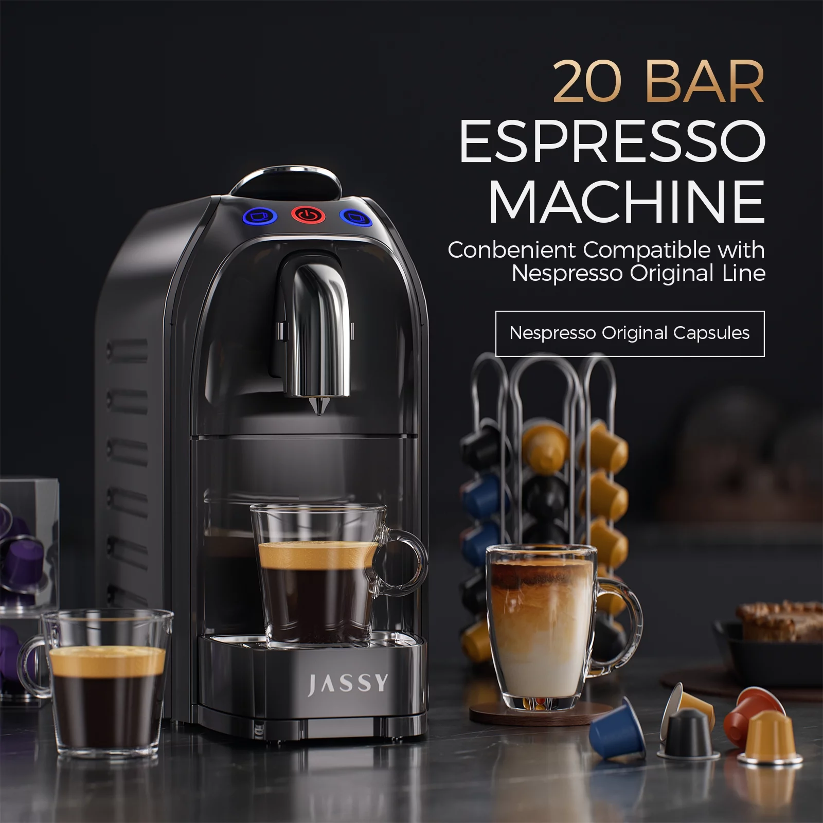 Small Espresso Machine 20 Bar Capsules Maker Compatible for NS Original Capsules/Nescafe Dolce Gusto/L'or Coffee Pods/Coffee Powder with Fast Heating System