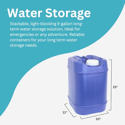5-Gallon Stackable Water Storage Containers, 5 Gallons Each w/Lids + Spigot, Easy Fill, Survial Supply Emergency Water Storage for Camping and Disaster Preparedness, RV, 20 Gallon (4 Tanks)