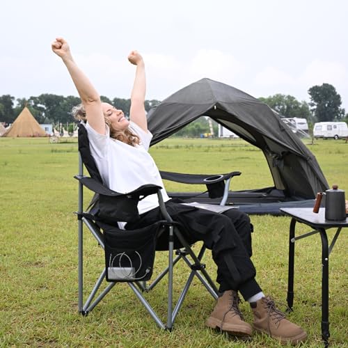 KingCamp Oversized Camping Folding Chair, Heavy Duty 450 LBS with Lumbar Support, Padded Outdoor Chair with Cup Holder, Camp Lawn Chair with Cooler Bag for Sports, Garden, Beach, Fishing