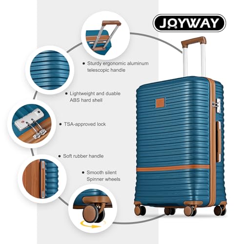 Joyway Carry On Luggage 20 Inch Expandable Suitcase with Spinner Wheel, 4 Piece Hard Shell Luggage Set with TSA Lock(White brown)