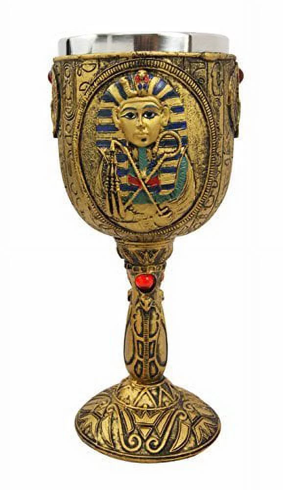 Ebros Ancient Egyptian Wine Goblet In Golden Hieroglyphic Design With Gods Of Egypt Face 6oz 7