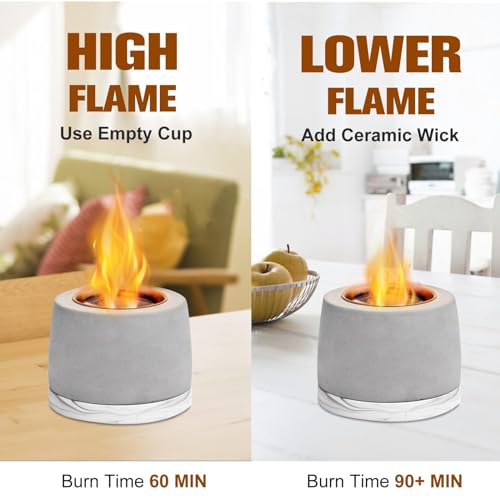 Concrete Tabletop Fire Pit Bowl, Table Top Portable Rubbing Alcohol Fireplace Indoor Outdoor Decor Long Time Burning Smokeless Odorless Housewarming for Patio Balcony with Extinguisher