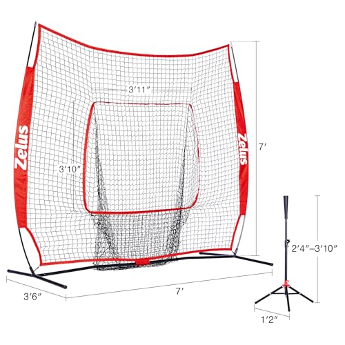 7×7 Baseball Net with Tee Kit, Portable Baseball Net for Hitting and Pitching, Softball Net with Tee, Carry Bag & Weighted Baseball