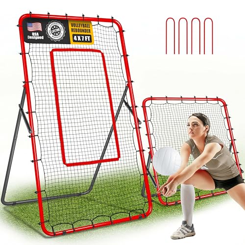 2-in-1 Volleyball Rebounder Net System, Adjustable from 7x4 ft to 4x4.5 ft, 4-Angle Bounce Back Net, Training Equipment for Volleying, Bumping, Spiking Practice, Resists Twisting