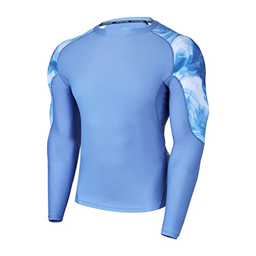 HUGE SPORTS Men's Rash Guard Long Sleeves UPF 50+ UV Sun Protection Quick Drying Splice Compression Swim Shirts