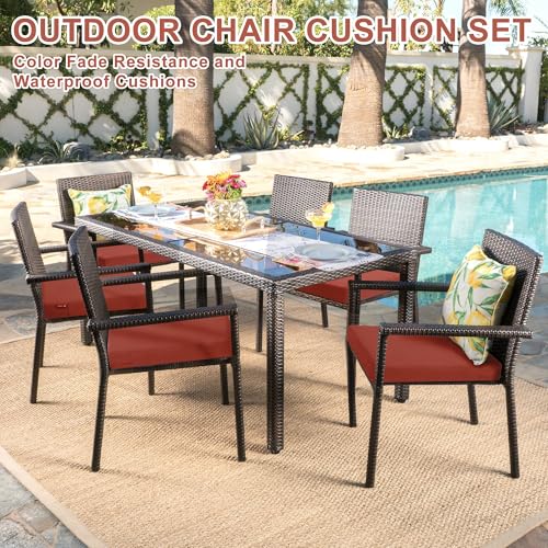 Favoyard Outdoor Chair Cushion Set of 4 Rainproof & Color Fade Resistant 19 x 19 x 2 in Square Corner Patio Furniture Cushions with Waterproof Hidden Zipper Attach Ties for Dining Table Chairs Seats