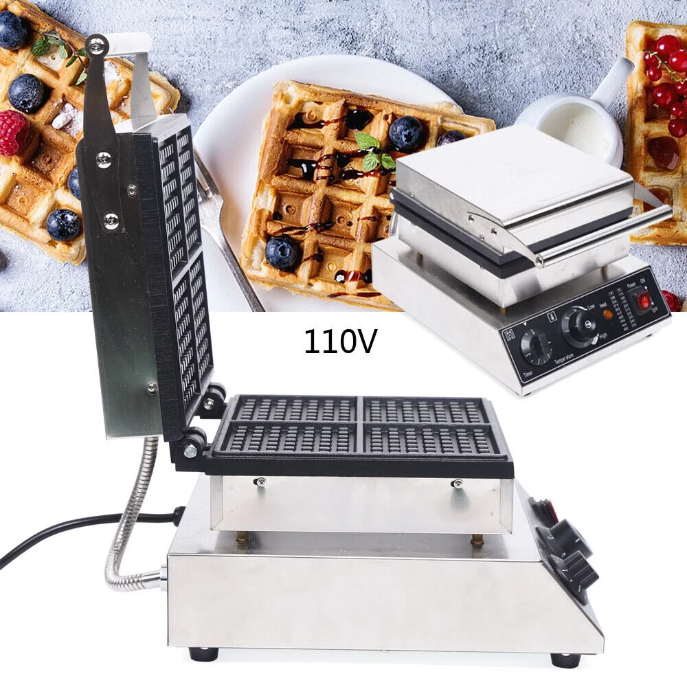 Waffle 4 Slices Machine 1750W Baker Commercial Electric Waffle Maker Non-Stick Waffle Maker