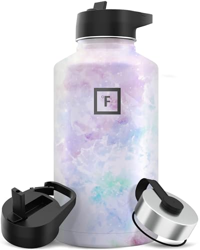 IRON °FLASK Camping & Hiking Hydration Flask with 3 Lids - Stainless Steel, Double Walled & Vacuum Insulated Water Bottle - Leak Proof & BPA Free (Midnight Black, Straw - 40 oz)