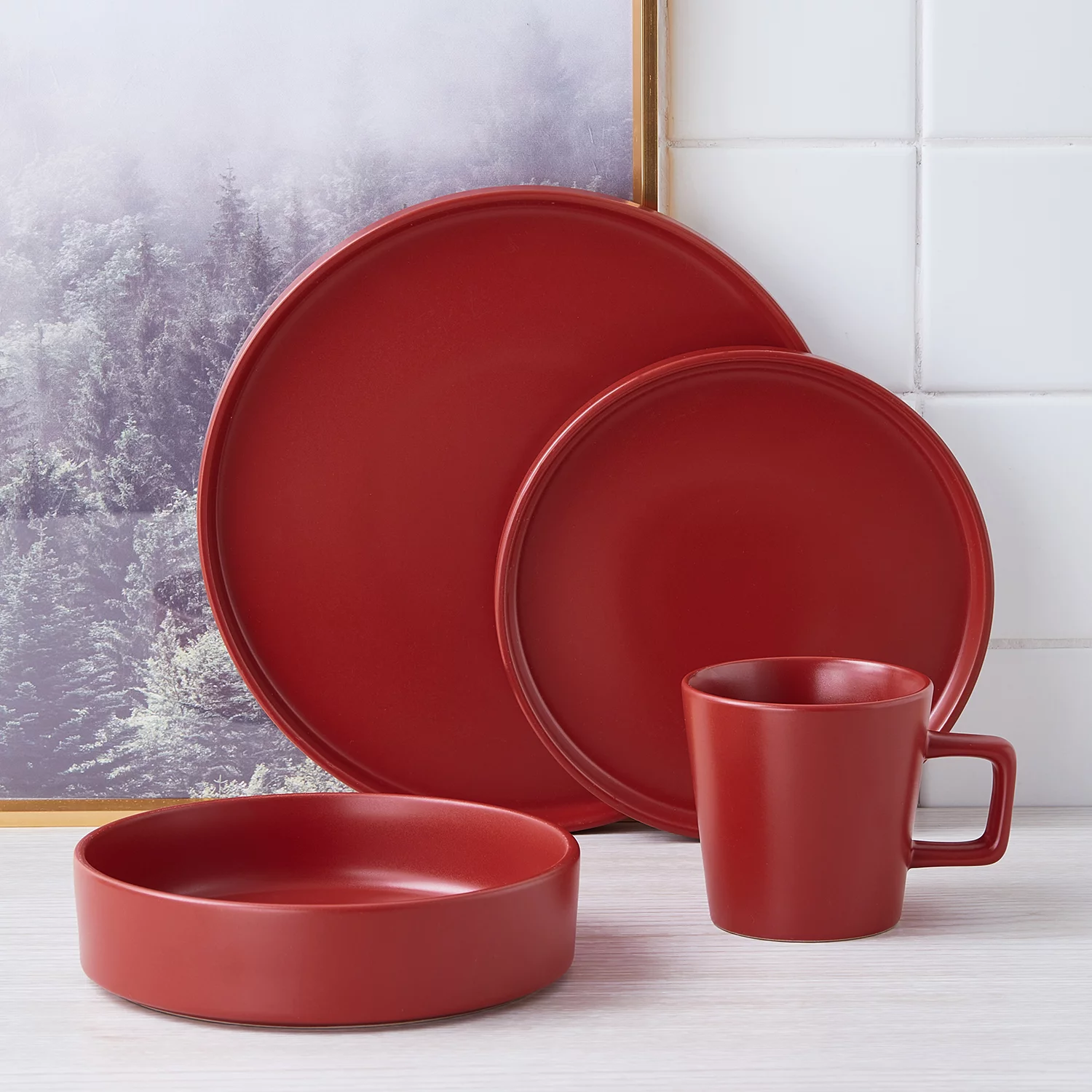 Stone Lain Cleo 32-Piece Dinnerware Set Stoneware, Red