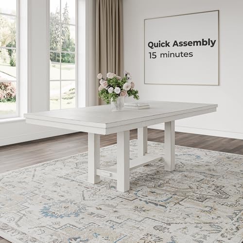 Signature Design by Ashley Robbinsdale Casual Removable Center Leaf Dining Extension Table with Trestle Base, White