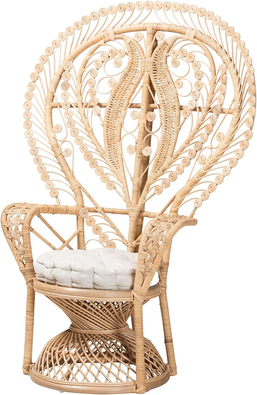 Baxton Studio Fedra Natural Rattan Peacock Chair, Oversized