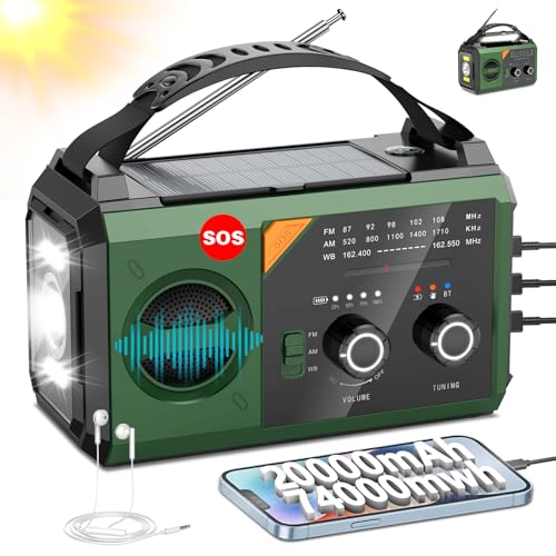 20000mAh Hand Crank Emergency Radio,AM/FM NOAA Weather Radio with 74000mWh Power Bank Cell Phone Charger,Solar Radio with LED Flashlight,USB Charged,Compass,SOS Alarm Camping & Survival(Grass Green)