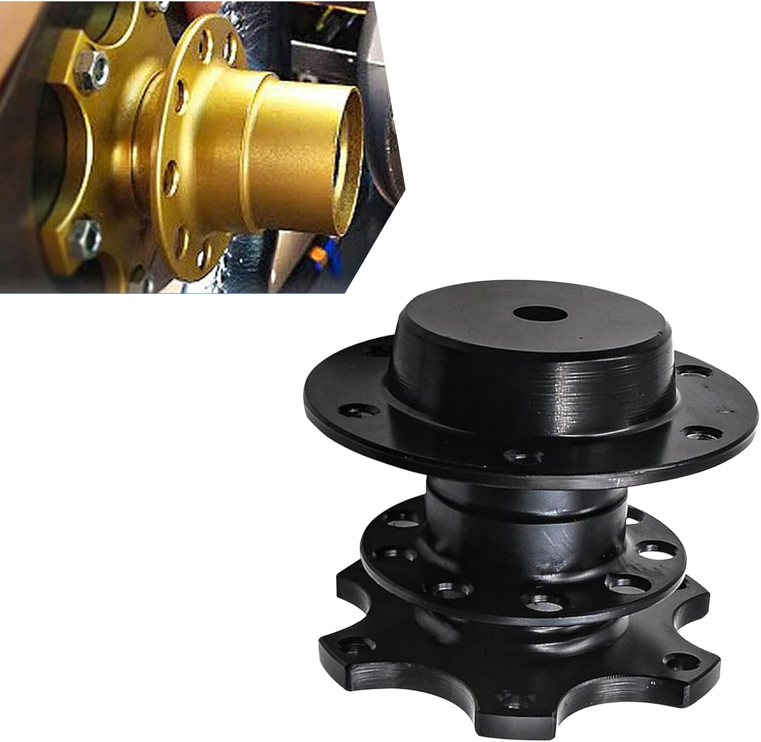 1 PC Car Modified Steering Wheel Quick Release, with 6 Hole Quick Release Hub Heightening Adapter, Anti-theft Racing Snap Boss Kit, Universal Interior Accessories for Most Cars (Black)