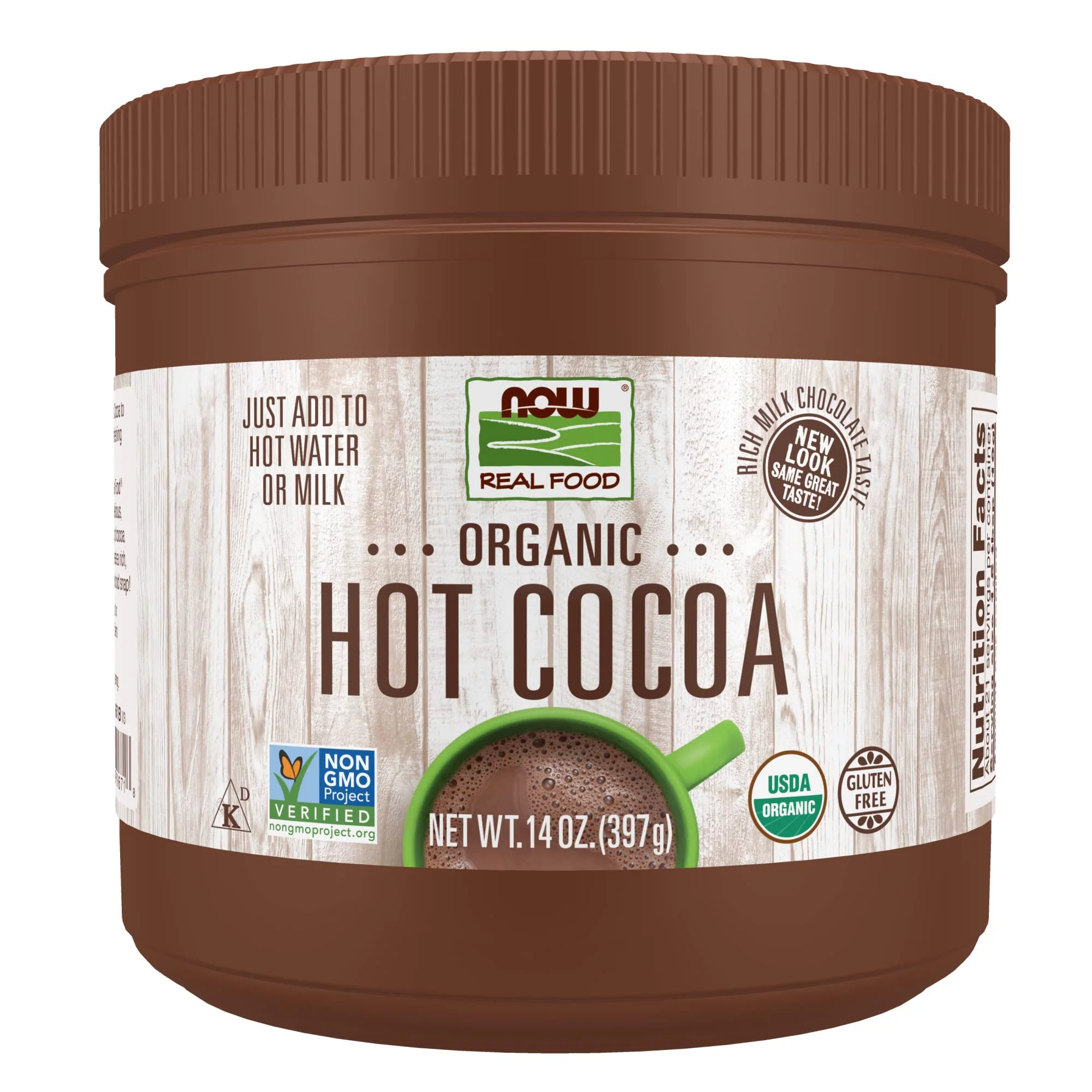 NOW Foods, Cocoa Loversâ„¢ Organic Hot Cocoa, Instant, Rich Milk Chocolate Taste, Low-Fat and Gluten-Free, 14-Ounce