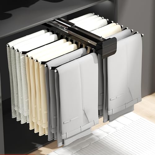 Trouser Hanger Extendable, Trouser Hanger, Trouser Pull-Out, Trouser Pull-Out, Clothes Rail Adjustable, Space-Saving Cupboard Pull Out Trousers Rack,Black