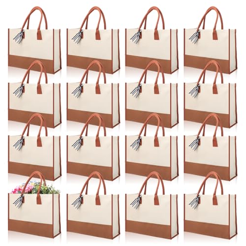 Reginary 12 Pack Canvas Tote Bags Initial Classic Present Personalized Canvas Beach Bag for Wedding, Birthday, Beach(Black and White)