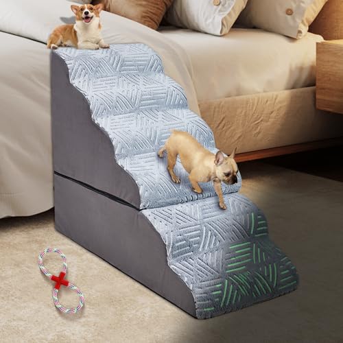 Foam Dog Stairs&Steps for Small Dogs for High Beds, Higher Pet Stairs/Steps for Tall Bedsides Up to 26-28 Inches,Non-Slip Curved Dog Ramps for Small Older Dogs/Cats Injured, Black