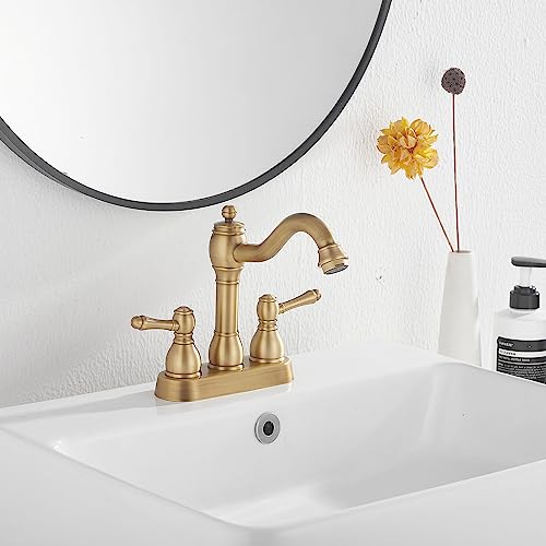 GGStudy 360° Swivel Antique Brass Bathroom Vessel Sink Faucet Single Handle One Hole Matching with Pop Up Drain