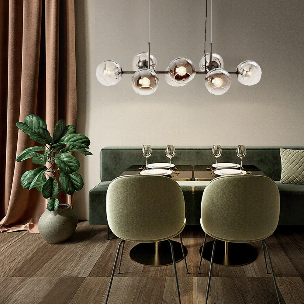 TFCFL 8-Head Mid-Century Spherical Chandelier Medieval Glass Shade Flush Mount Hard Rod Black 38.61