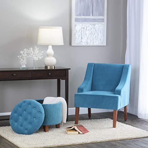 HomePop Velvet Swoop Arm Accent Chair, Suri Blue