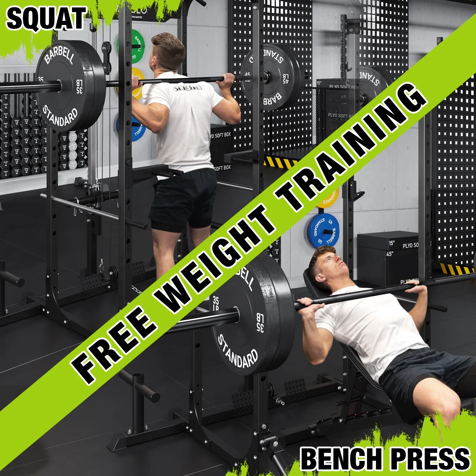 Mikolo Power Rack Cage with LAT Pulldown System,1200LBS Capacity Power Rack, Multi-Functional Squat Rack with 13-Level Adjustable Height and J-Hooks, Dip Bars, T-Bar, Squat Rack (Upgraded)