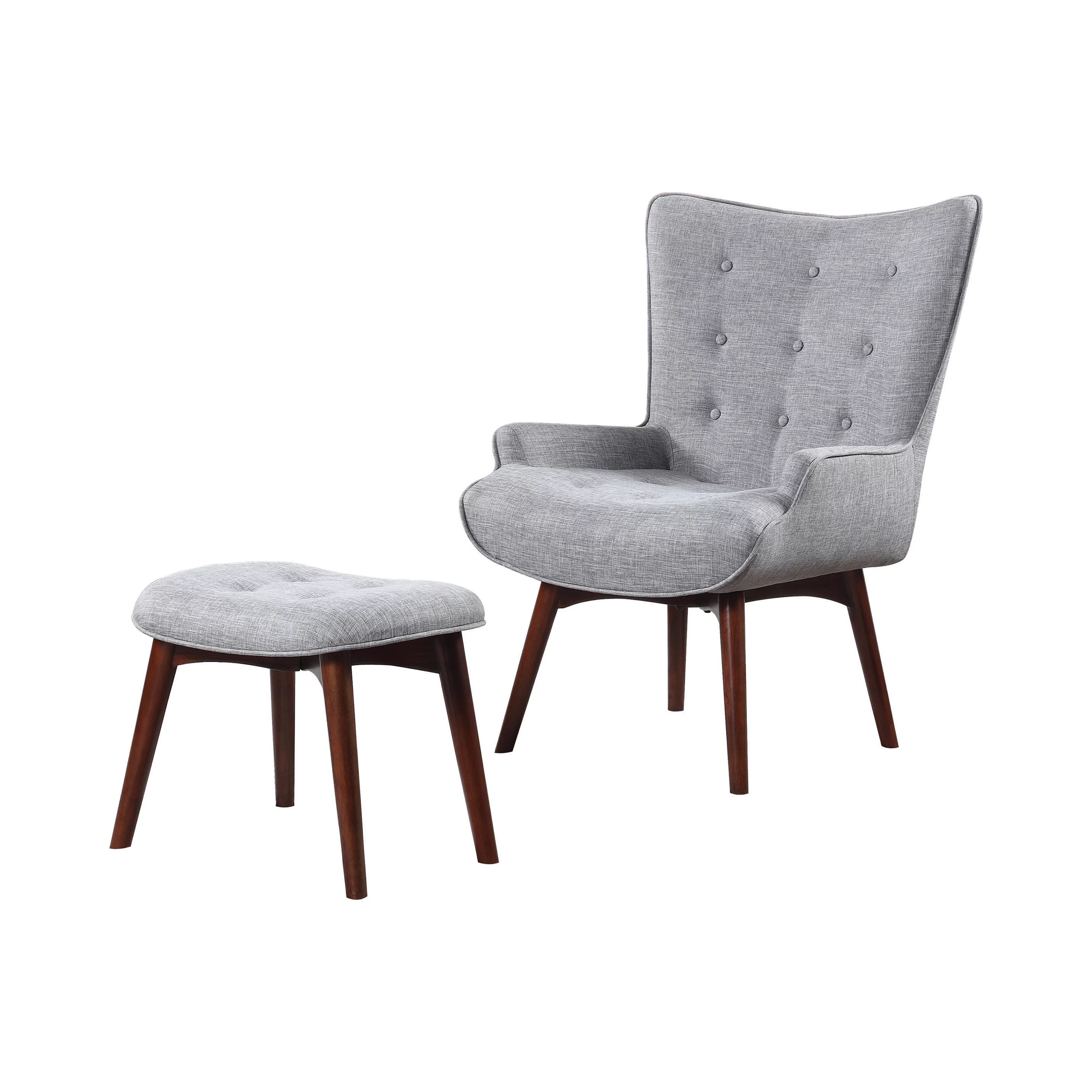 Willow Upholstered Accent Chair with Ottoman Grey and Brown
