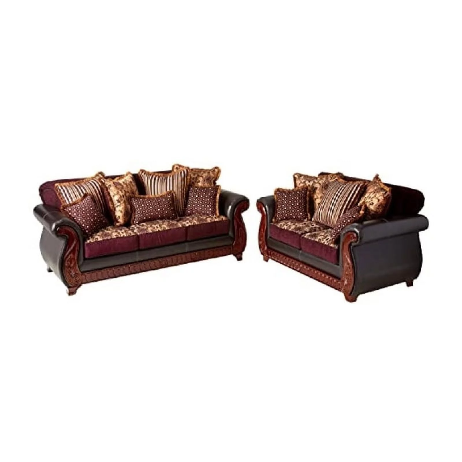 Furniture of America Lozano Faux Leather 2-Piece Sofa Set in Burgundy Red