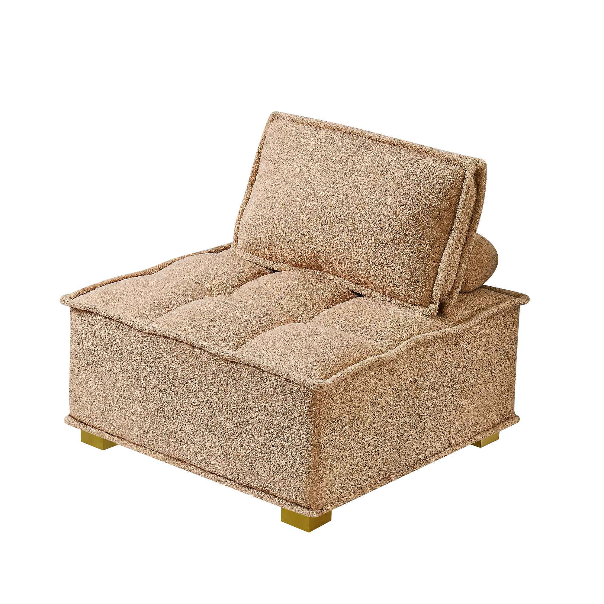 Ucloveria Modular Single Sofa, Lazy Sofas Ottoman with Gold Wooden Legs Teddy Fabric for Living Room
