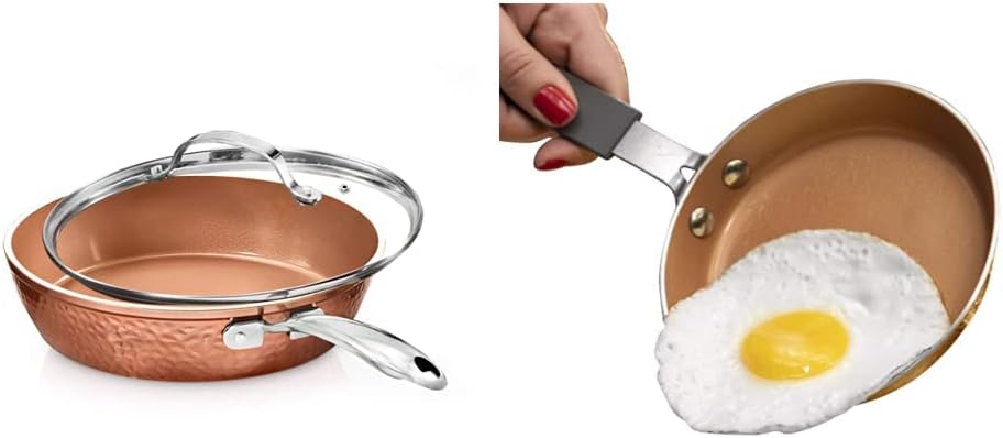Gotham Steel 12” Nonstick Fry Pan & Oven Safe & Hammered Copper Collection – Mini 5.5” Egg Pan, Premier Nonstick Aluminum Cookware with Rubber Grip Handle, Dishwasher & Oven Safe up to 500° F