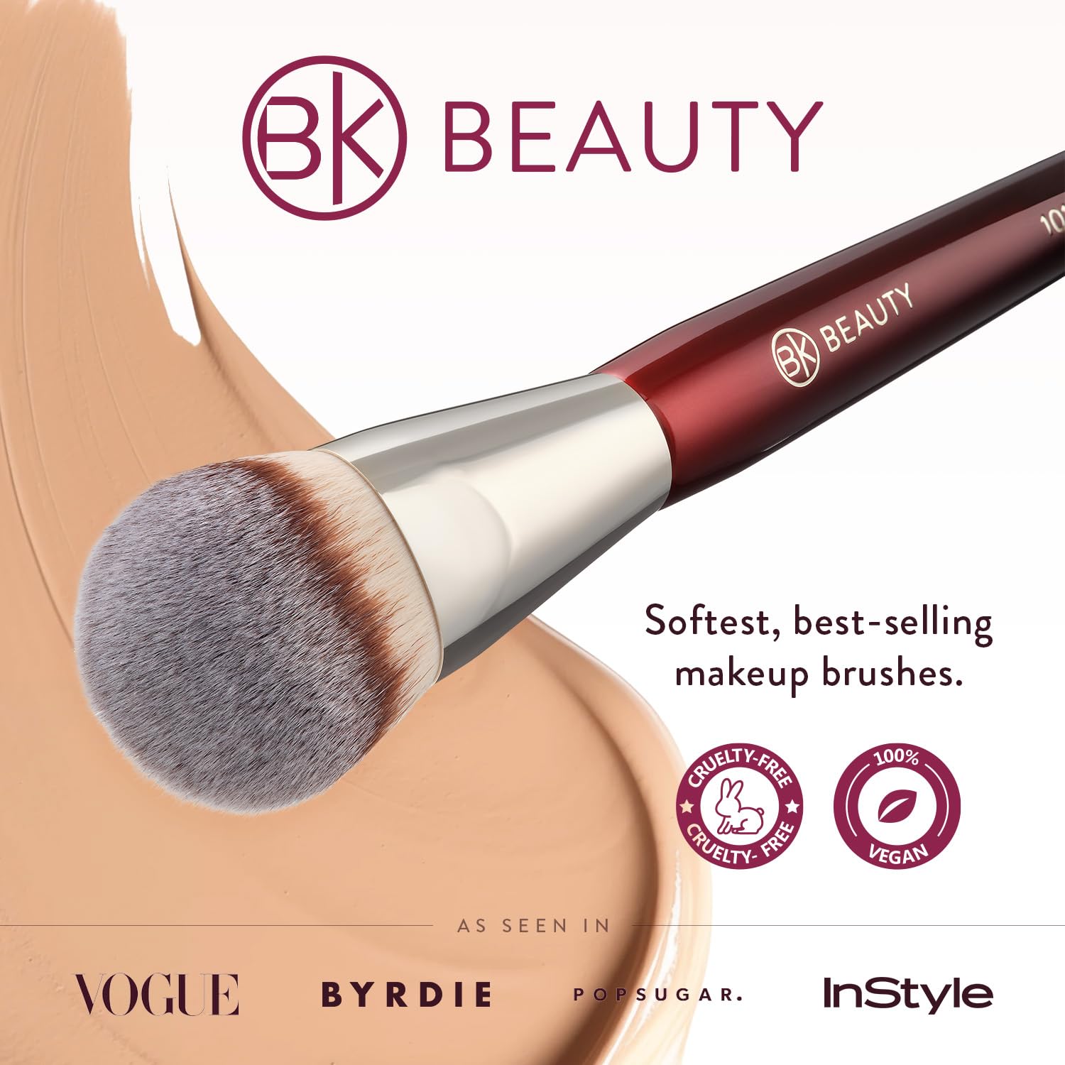 BK BEAUTY BRUSHES - 101 CONTOURED FOUNDATION BRUSH - Contoured Foundation Brush - Foundation Makeup Brushes - Face Brush For Liquid Or Cream Foundations