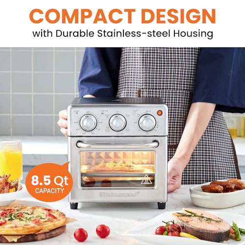 Elite Gourmet EAF0852SS 8.5Qt. Capacity Air Fryer Oven, Air Fry, Broil, Toast, Bake & Broil with Convection, Time and Temperature Controls, 800-Watts, Includes 25 Delicious Recipes, Stainless Steel
