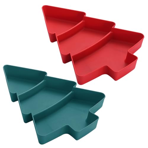 DOITOOL 2PCS Christmas Tree Shaped Platter Snack Appetizer Trays Dessert Serving Dishes Christmas Tree Dishes for Appetizer Snack Fruit Dessert, 10.2 x 7 x 1.2 inch (Red + Green)