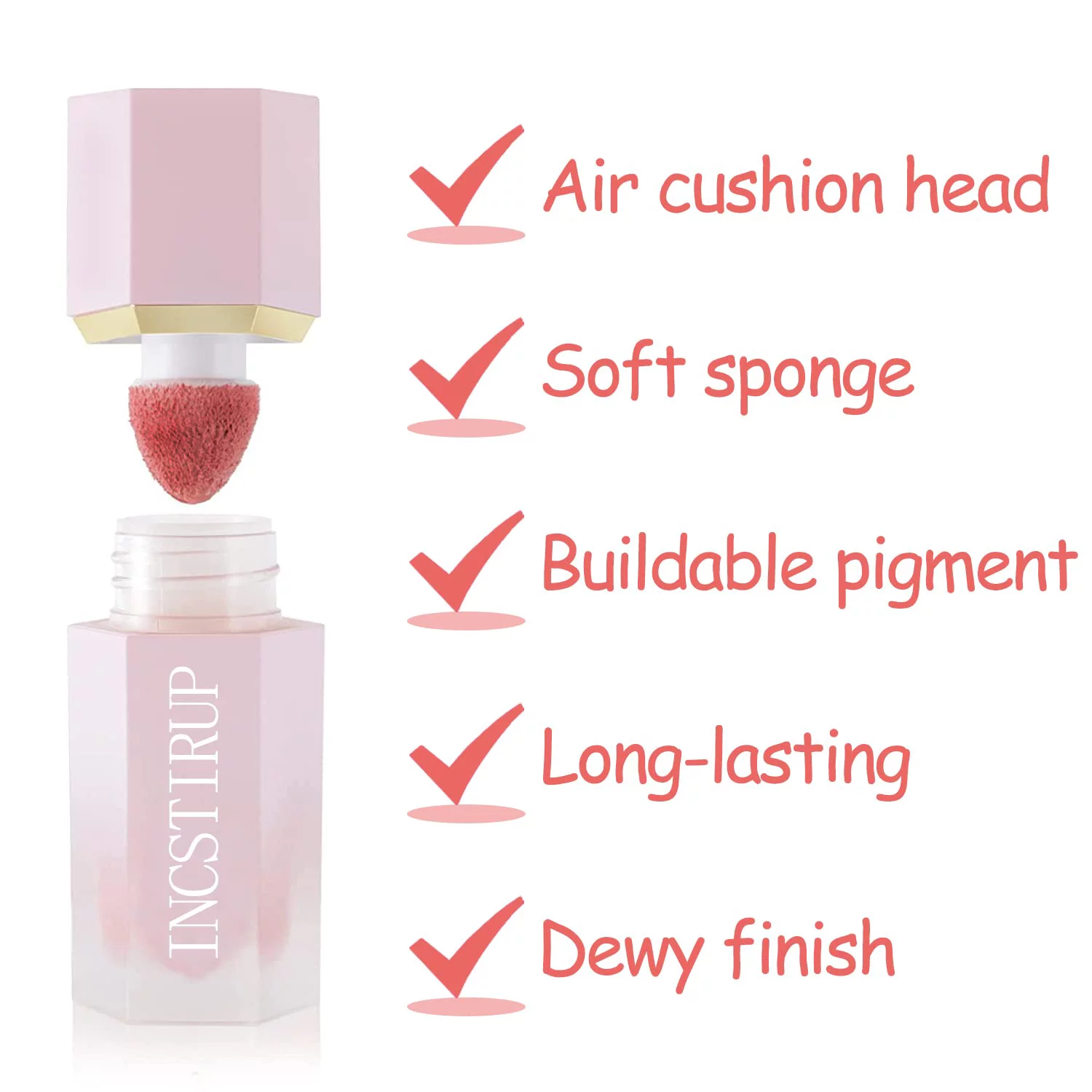 Soft Cream Liquid Blush, Creamy Liquid Blush Makeup with Cushion Applicator for Cheeks, Lip, Eyes, Buildable Pigment, Weightless, Long-lasting, Dewy Finish, Smudge Proof, Natural-Looking (04