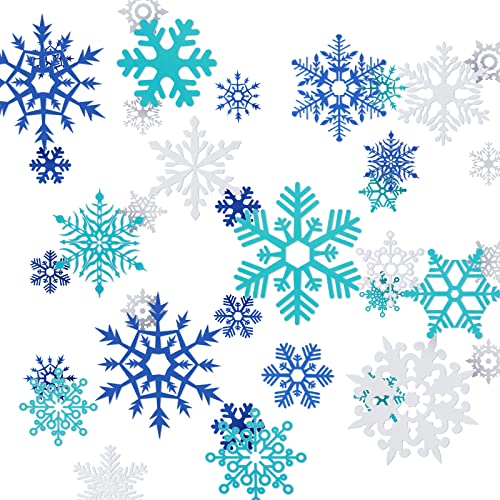 18 Sheets Christmas Snowflake Window Stickers Dark Blue, Light Blue, White Winter Snowflake Window Decals Removable Xmas Snowflakes Window Clings for Christmas Winter Party Home Decoration