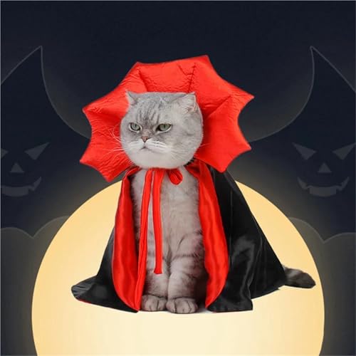 5-Piece Red Black Halloween Vampire Devil Cape Cloak Pet Cat Adjustable Cosplay Set