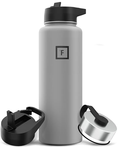 IRON °FLASK Camping & Hiking Hydration Flask with 3 Lids - Stainless Steel, Double Walled & Vacuum Insulated Water Bottle - Leak Proof & BPA Free (Midnight Black, Straw - 40 oz)