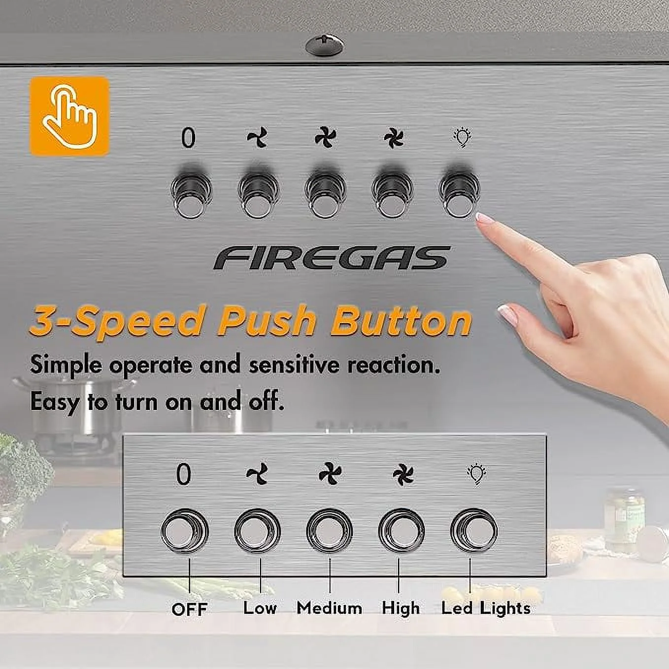 FIREGAS Range Hood 30 inch, Built-in Kitchen Hood with 3 Speed Exhaust Fan, Ducted/Ductless Range Hood, Stainless Steel Range Hoods with Light