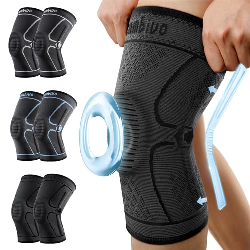 CAMBIVO Knee Braces for Knee Pain, 2 Pack Knee Compression Sleeves, Knee Support with Side Stabilizers & Patella Gel Pad for Workout, Knee Pain Relief, Joint Recovery（Medium, STS-Black）