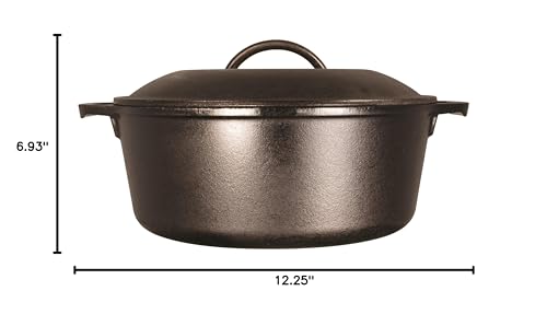 Lodge 5 Quart Cast Iron Double Dutch Oven – Pre-Seasoned – Lid Converts to 10.25