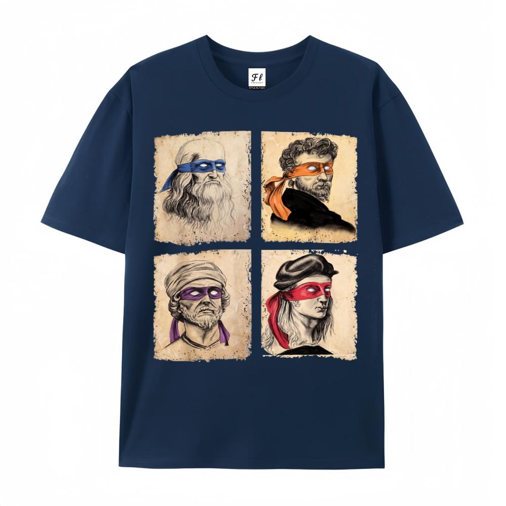 Graphic Tee Mens Casual Short Sleeve T Shirt Featuring Humorous Italian Artists and Teenage Mutant Ninja Turtles Artwork Regular Fit Round Neck Tee for Art Enthusiasts and Ninja Turtle Fans Oversized Casual Men's Letter Pattern Printed T-Shirt Streetwear