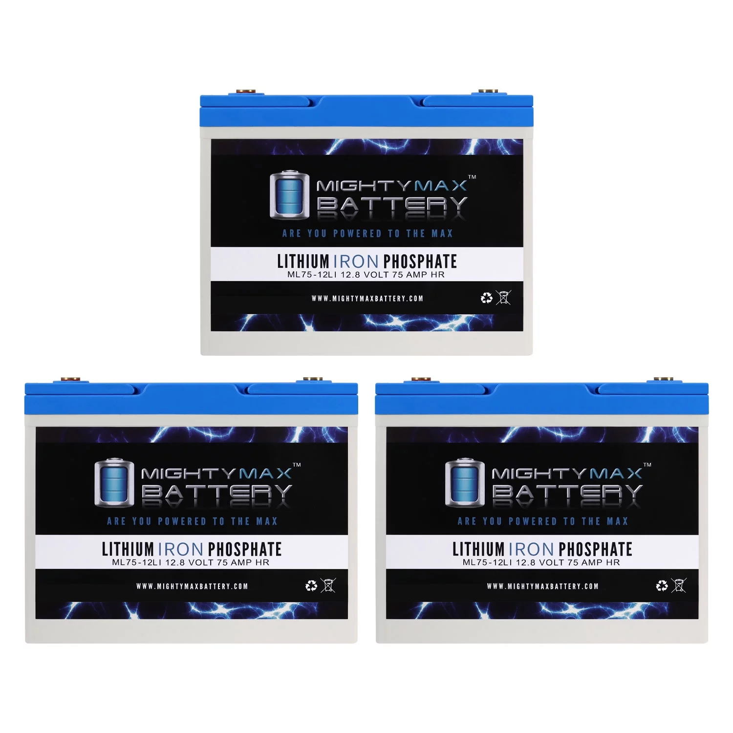 12V 75AH Lithium Replacement Battery compatible with Exide ST24MS525 - 3 Pack