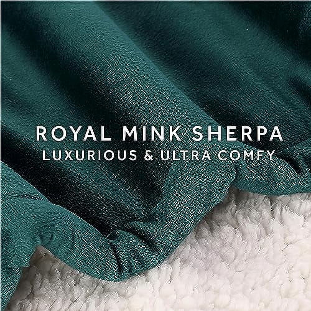 Sunbeam Royal Mink Sherpa Botanical Green Heated Personal Throw Blanket Full