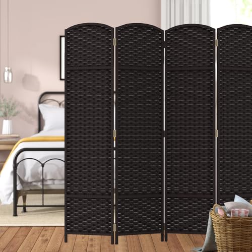 Room Divider 4 Panel Screen 5.6 Ft Tall Partition Room Dividers Brown Privacy Screens Folding Room Separation Free Standing Waterproof Wood Frame Wall Divider