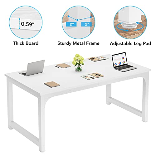 LITTLE TREE 63 Inch Large Executive Computer Office Desk, White